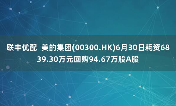 联丰优配  美的集团(00300.HK)6月30日耗资6839.30万元回购94.67万股A股